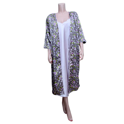 Light Purple Silk Chemise with Black Flowers