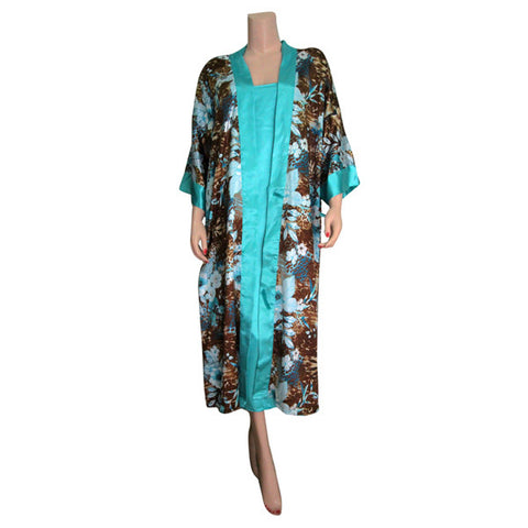 Turquoise Silk Chemise with Large Flowers